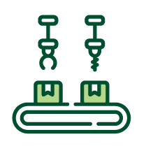 Robots with packages on a conveyor belt