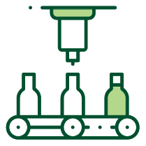 Robot automation dispensing fluid in bottle on conveyor belt