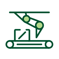 Robot with materials on a conveyor belt