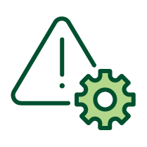 Warning symbol and green cog